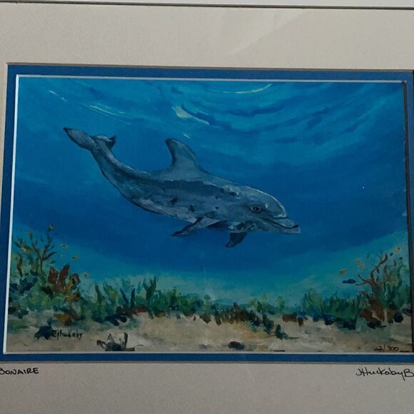 Watercolor Dolphin Print Framed and Matted (#22 of 300 Made) - Picture 10 of 16
